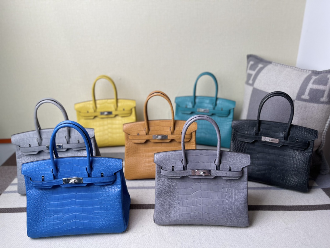 Hermes Birkin 30CM Handmade Bag In Blue Turquoise Crocodile Niloticus Matte Skin